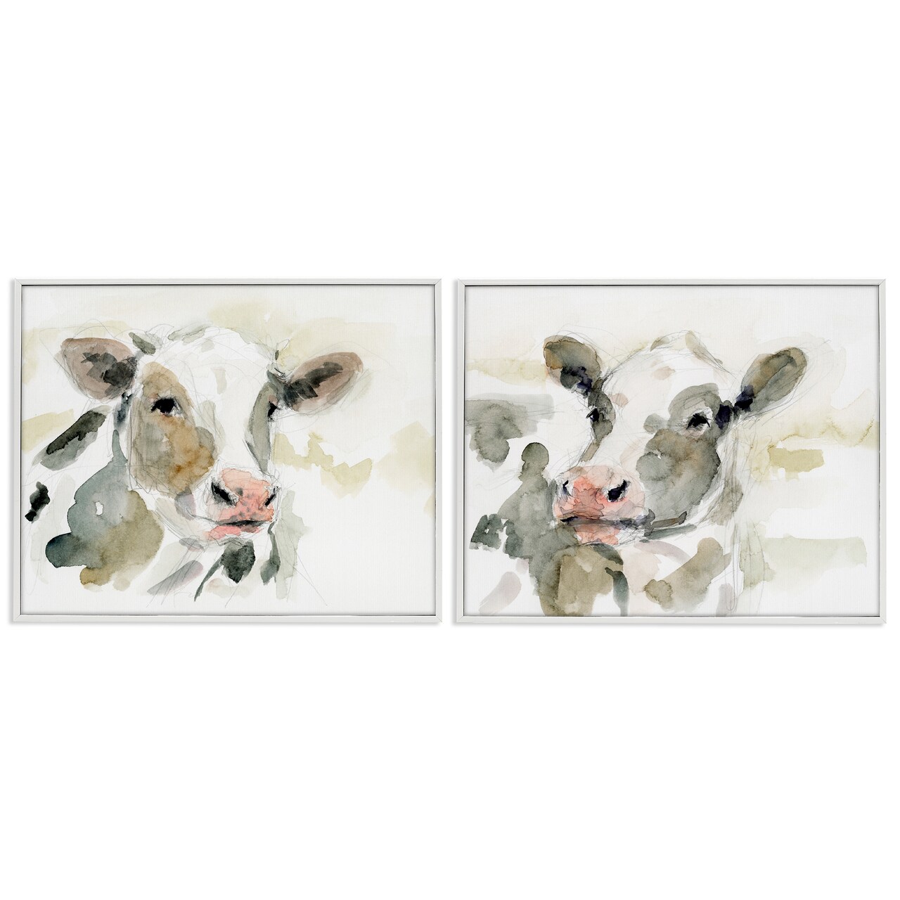 Stupell Industries Watercolor Holstein Farm Cows 2 pc Framed Giclee Wall Art Set Design by Victoria Barnes